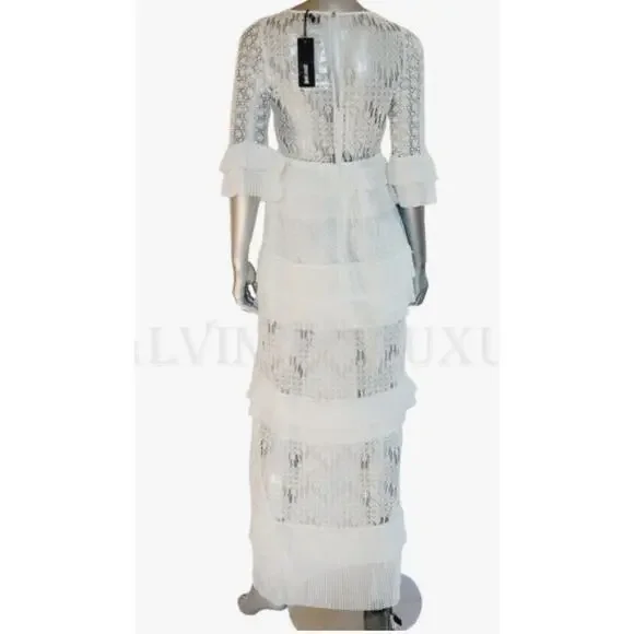 Just Cavalli by Roberto Cavalli Dress White Lace Gown Pleated Flounce size 6